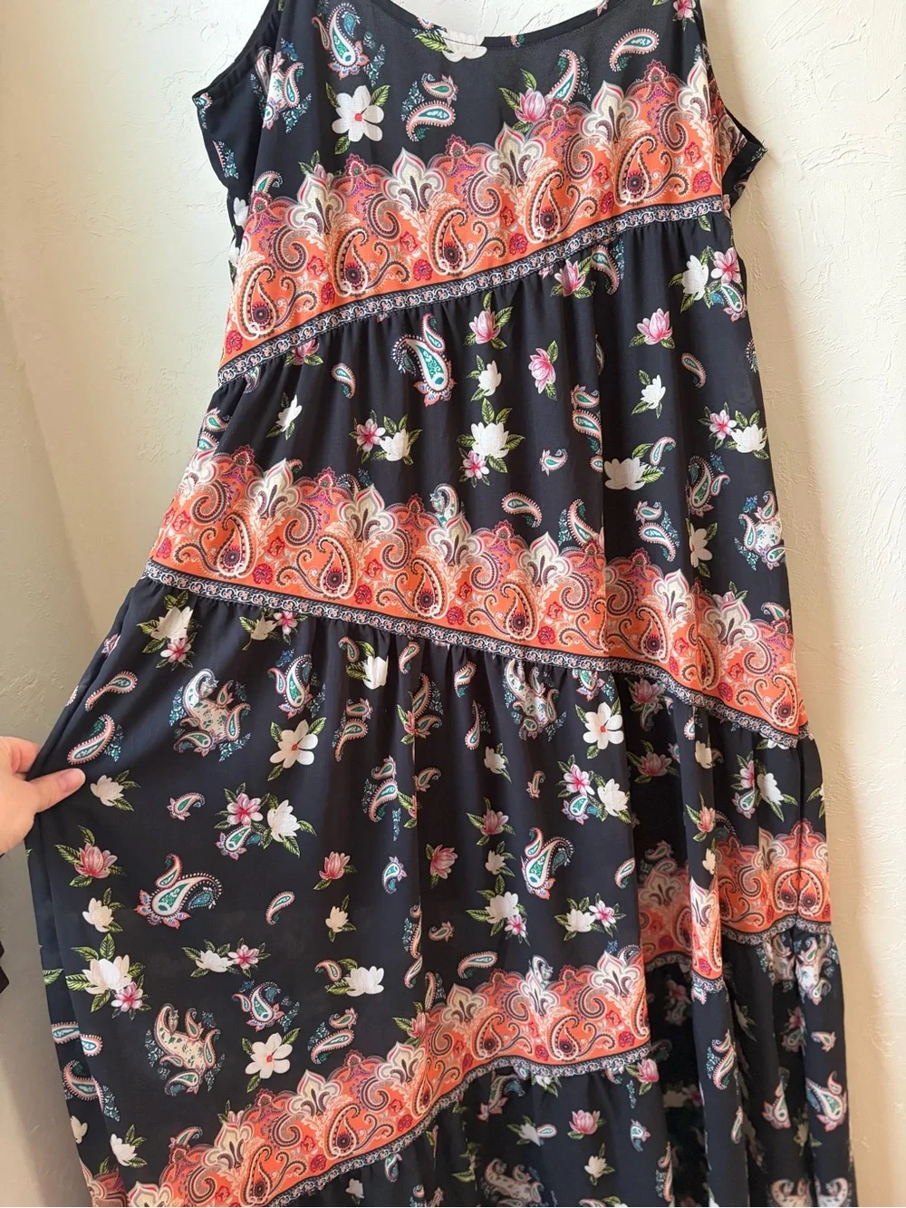 Boutique Paisley Floral Tiered Tie Back Midi Dress Size L
